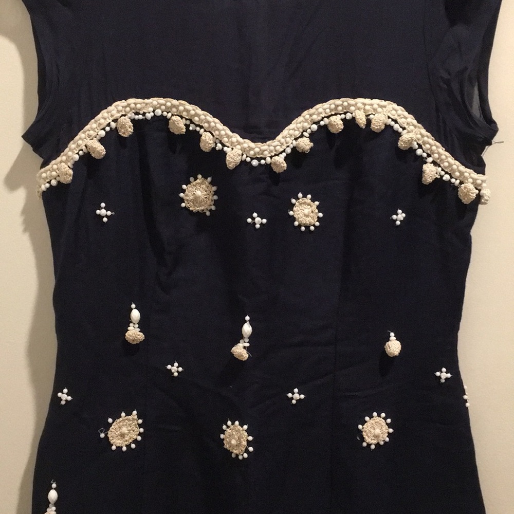 French Connection Navy Blue Dress with Appliqué